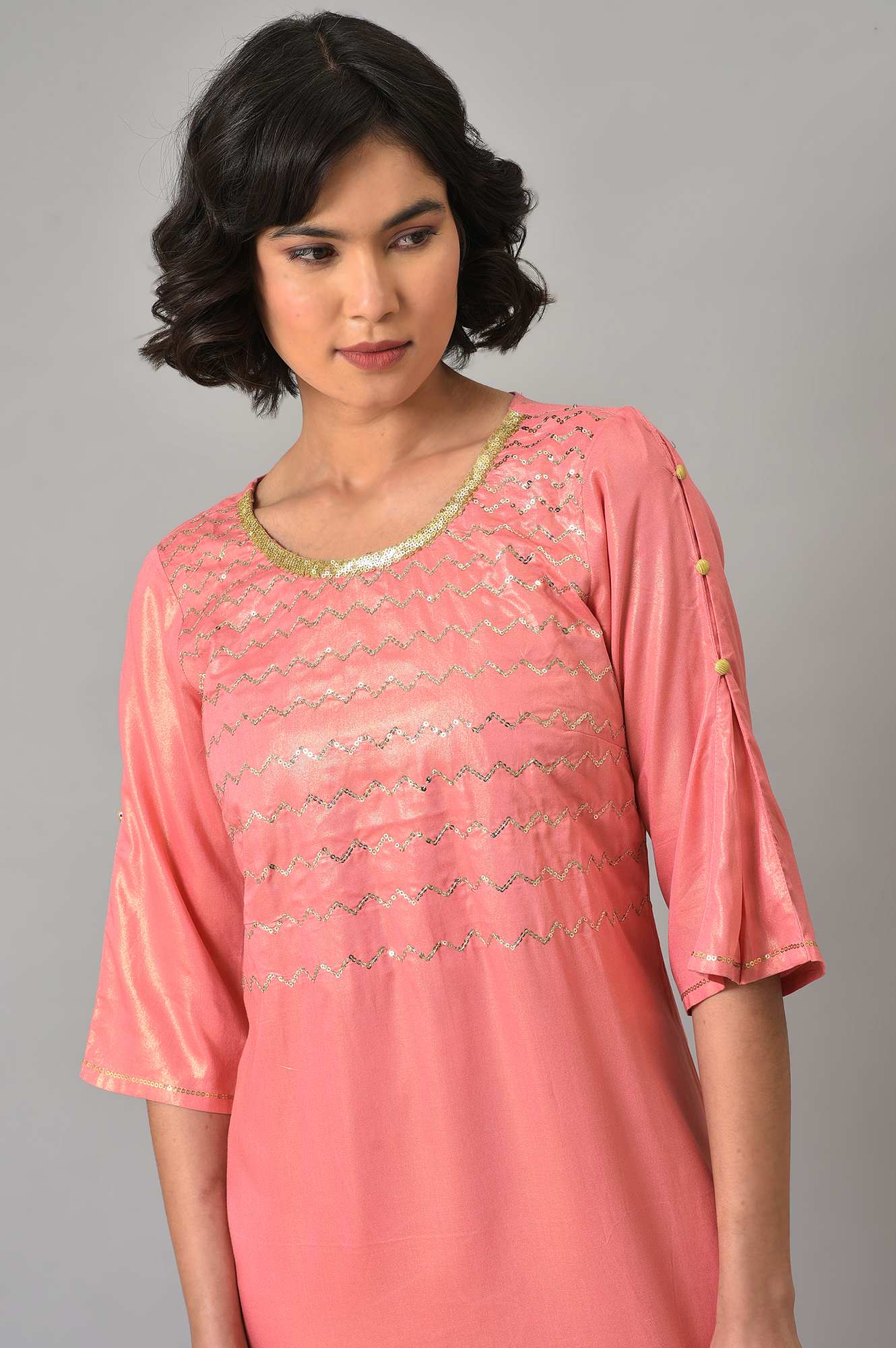 Pink Printed Straight kurta-Sharara Set