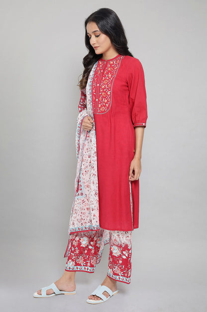 Red Embroidered kurta Set