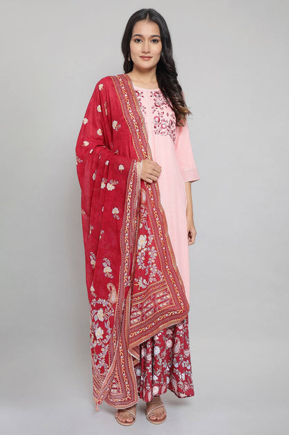 Peach kurta with Maroon Culottes and Dupatta