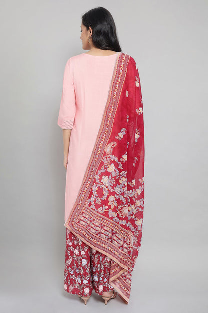 Peach kurta with Maroon Culottes and Dupatta