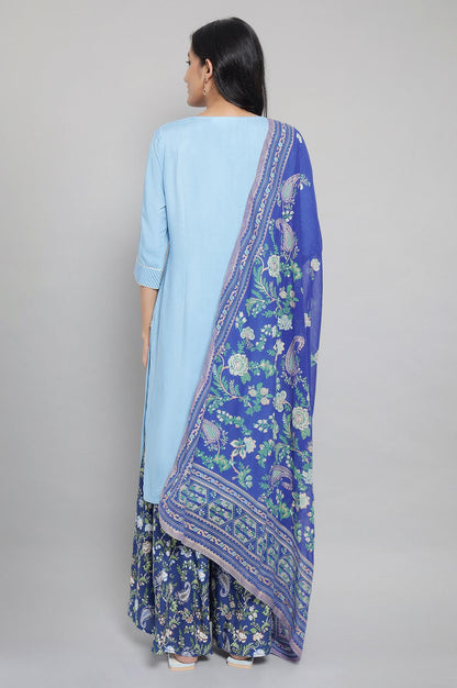 Blue kurta with Printed Culottes and Dupatta