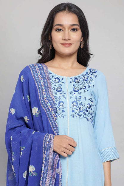 Blue kurta with Printed Culottes and Dupatta