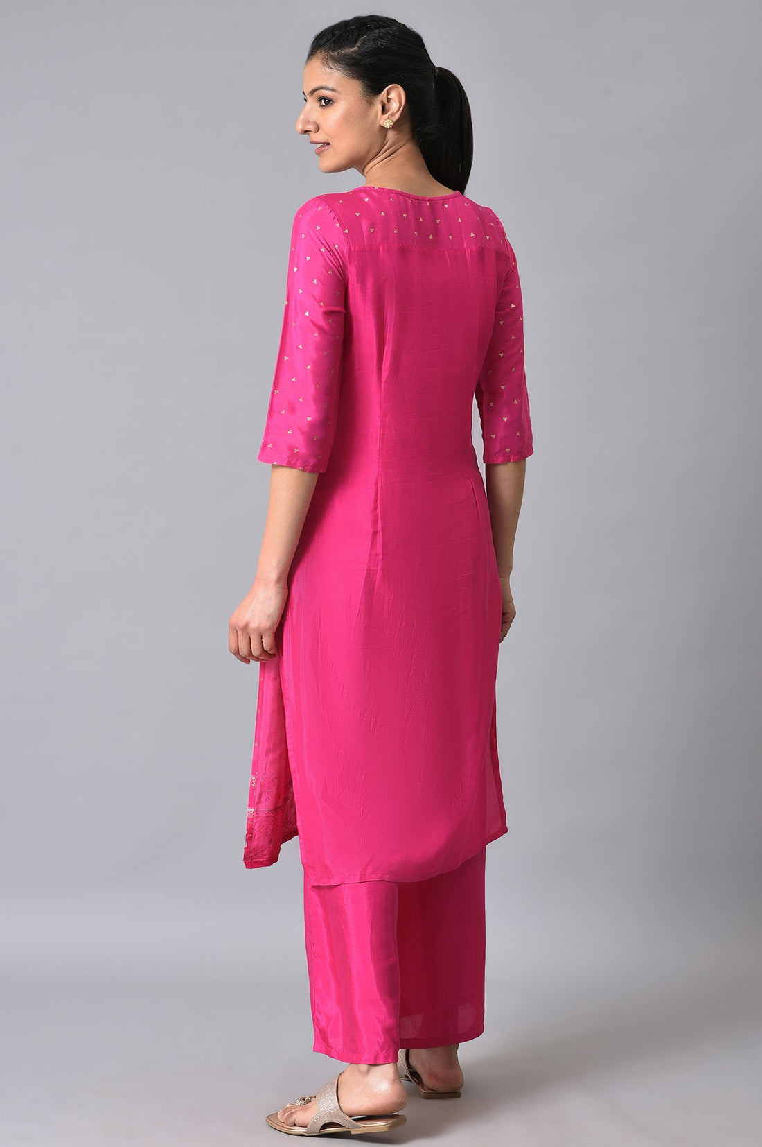 Pink Printed Ethnic Kurta With Palazzo