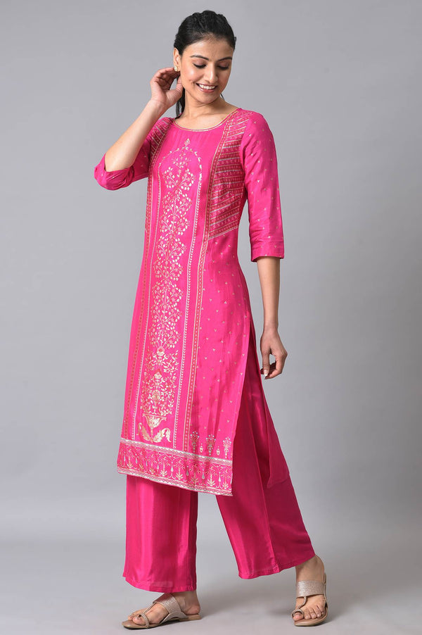 Pink Printed Ethnic Kurta With Palazzo
