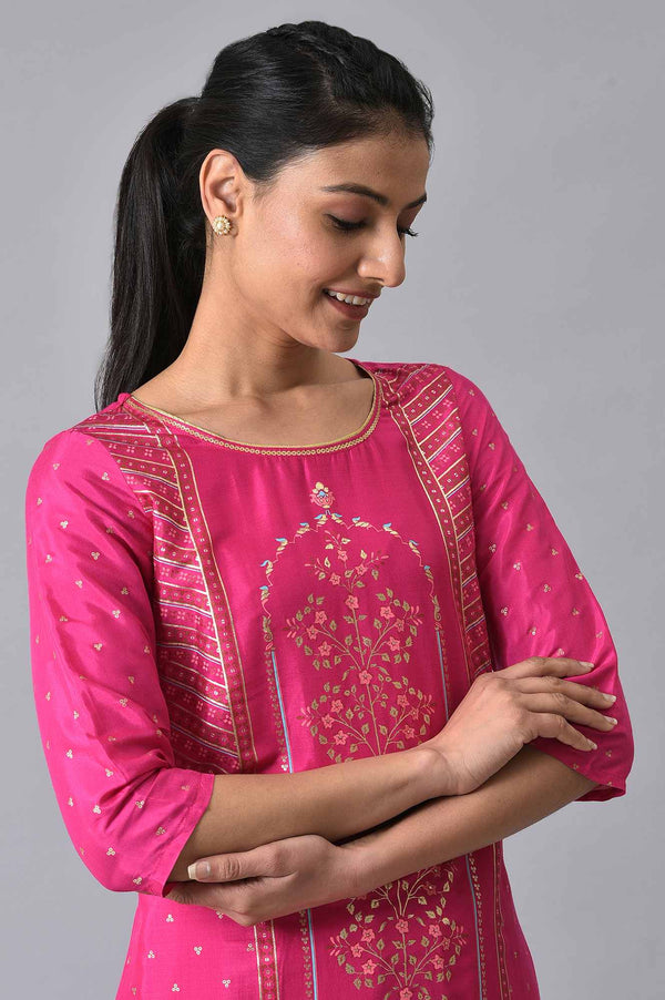 Pink Printed Ethnic Kurta With Palazzo