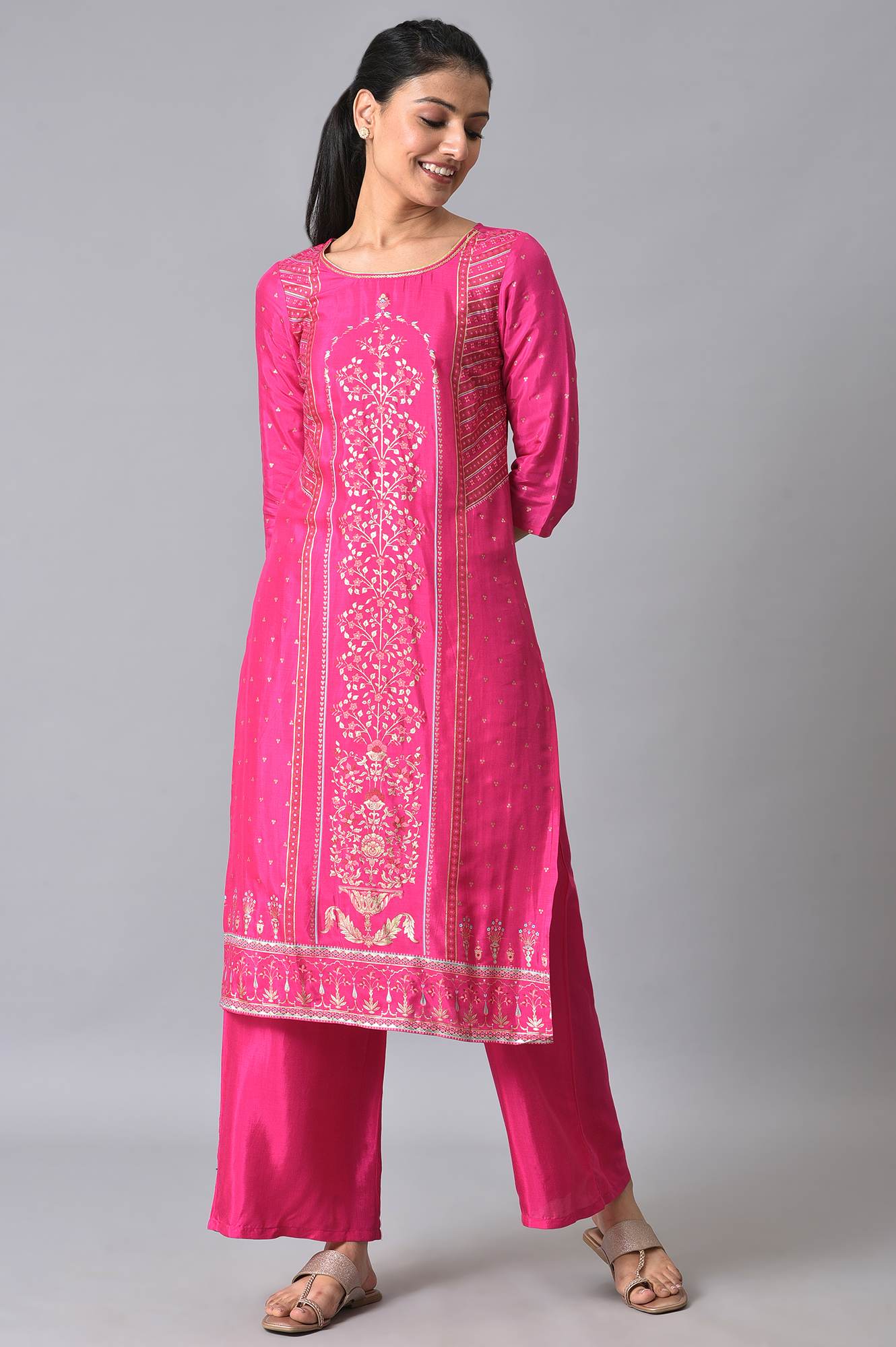 Pink Printed Ethnic kurta With Palazzo