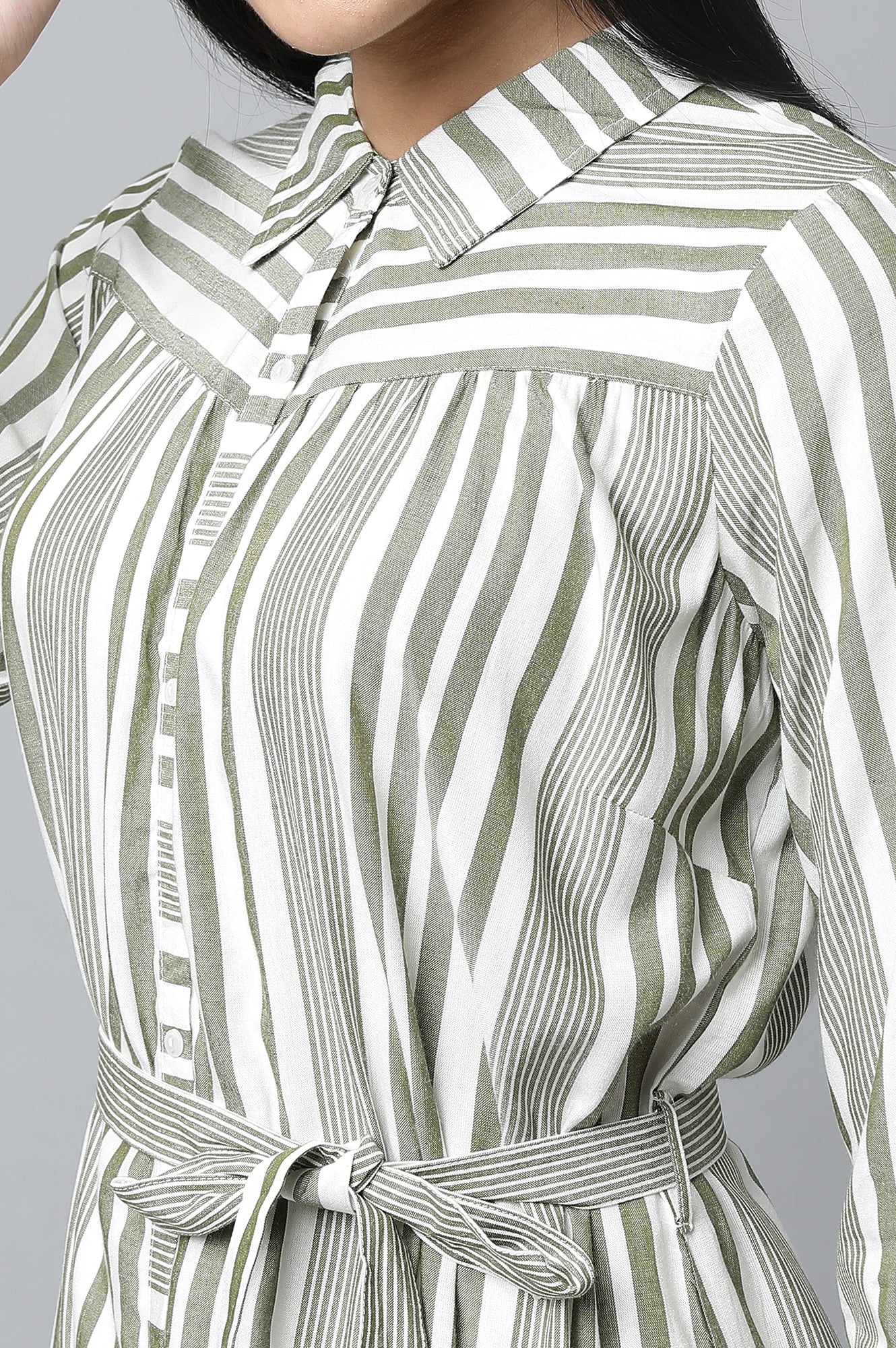 Olive Green Stripe Dress with Tights Set