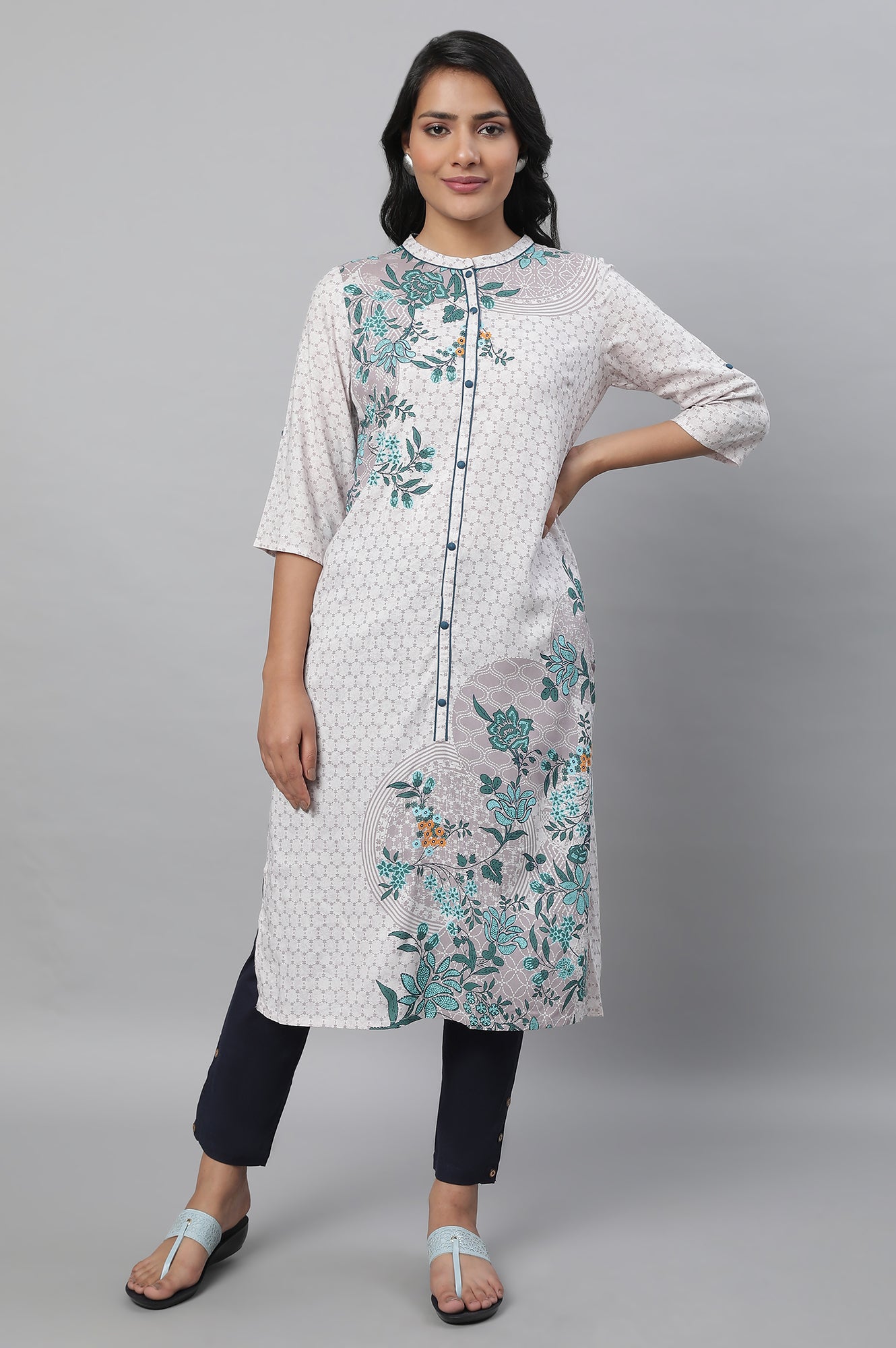 Blue Printed kurta &amp; Trousers Set