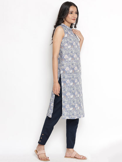 Grey Floral Print kurta &amp; Trousers Set