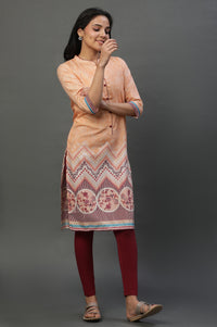 Peach Printed Ethnic Kurta, Tights and Dupatta Set