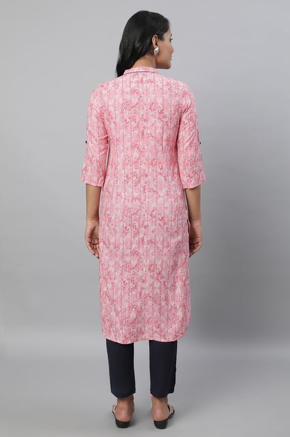 Pink Floral Print kurta &amp; Trousers Set