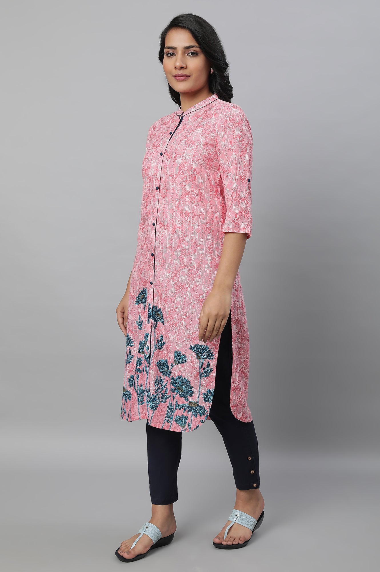 Pink Floral Print kurta &amp; Trousers Set