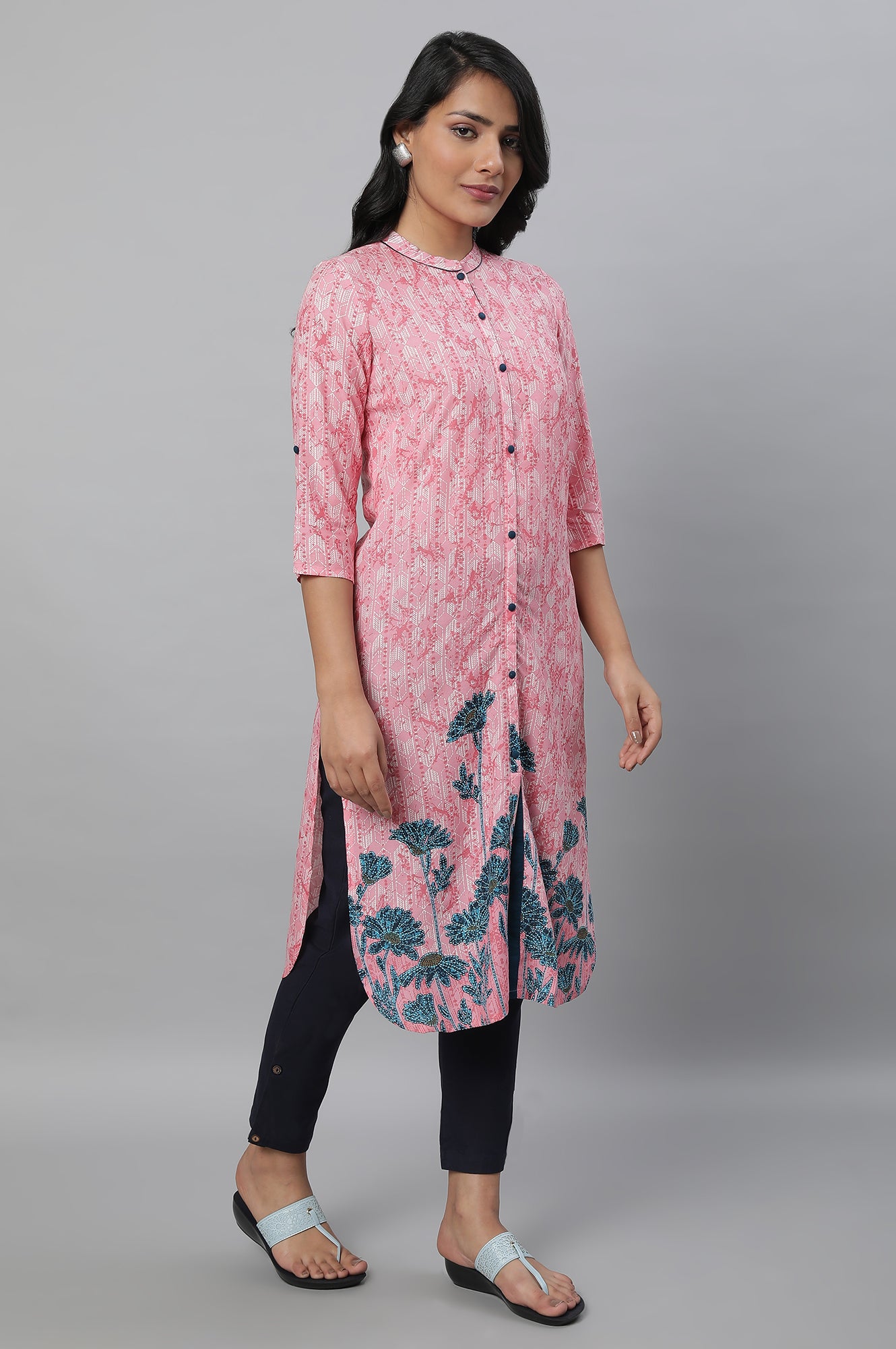 Pink Floral Print kurta &amp; Trousers Set