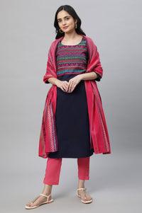Blue Casual Kurta, Pants &amp; Dupatta Set