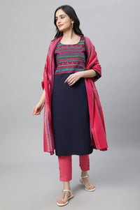 Blue Casual Kurta, Pants &amp; Dupatta Set