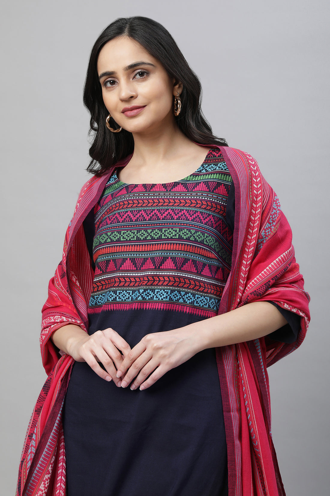 Blue Casual Kurta, Pants &amp; Dupatta Set