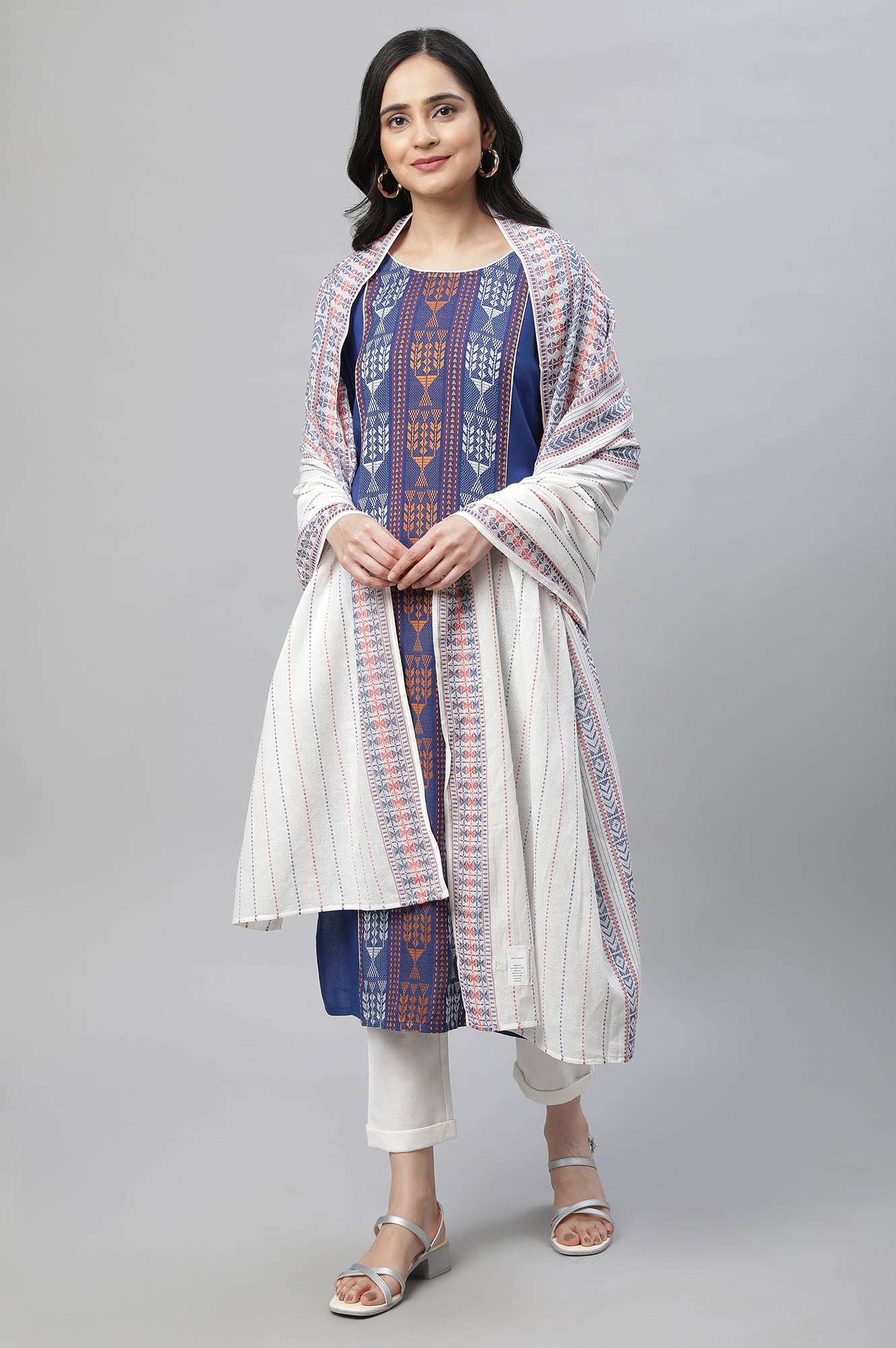 Blue Ethnic Kurta, Trousers &amp; Dupatta Set