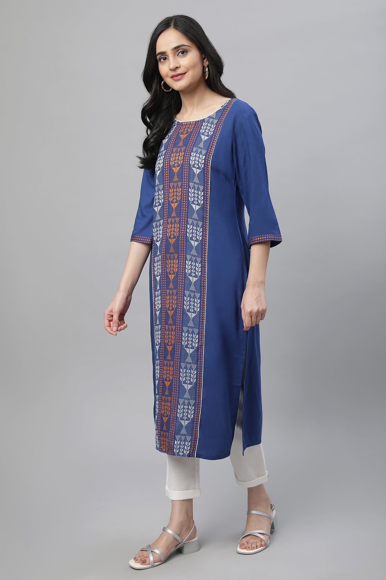 Blue Ethnic Kurta, Trousers &amp; Dupatta Set