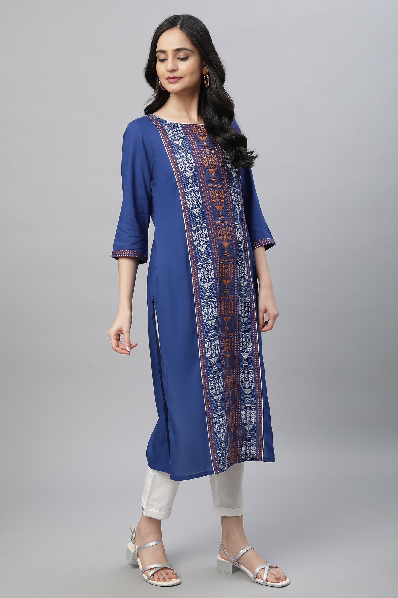 Blue Ethnic Kurta, Trousers &amp; Dupatta Set