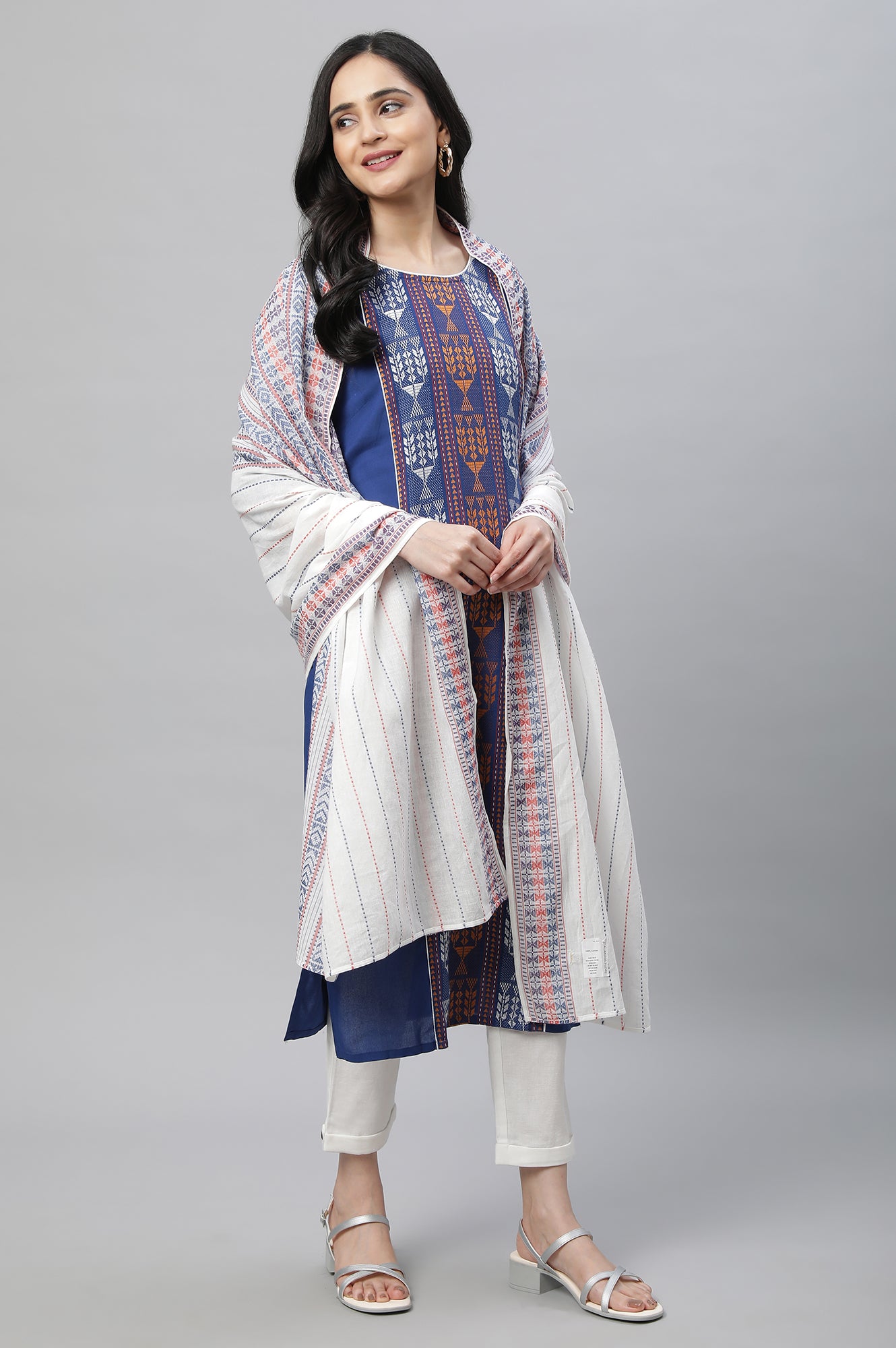 Blue Ethnic Kurta, Trousers &amp; Dupatta Set