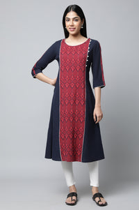 Navy And Red Ethnic kurta &amp; Tights Set