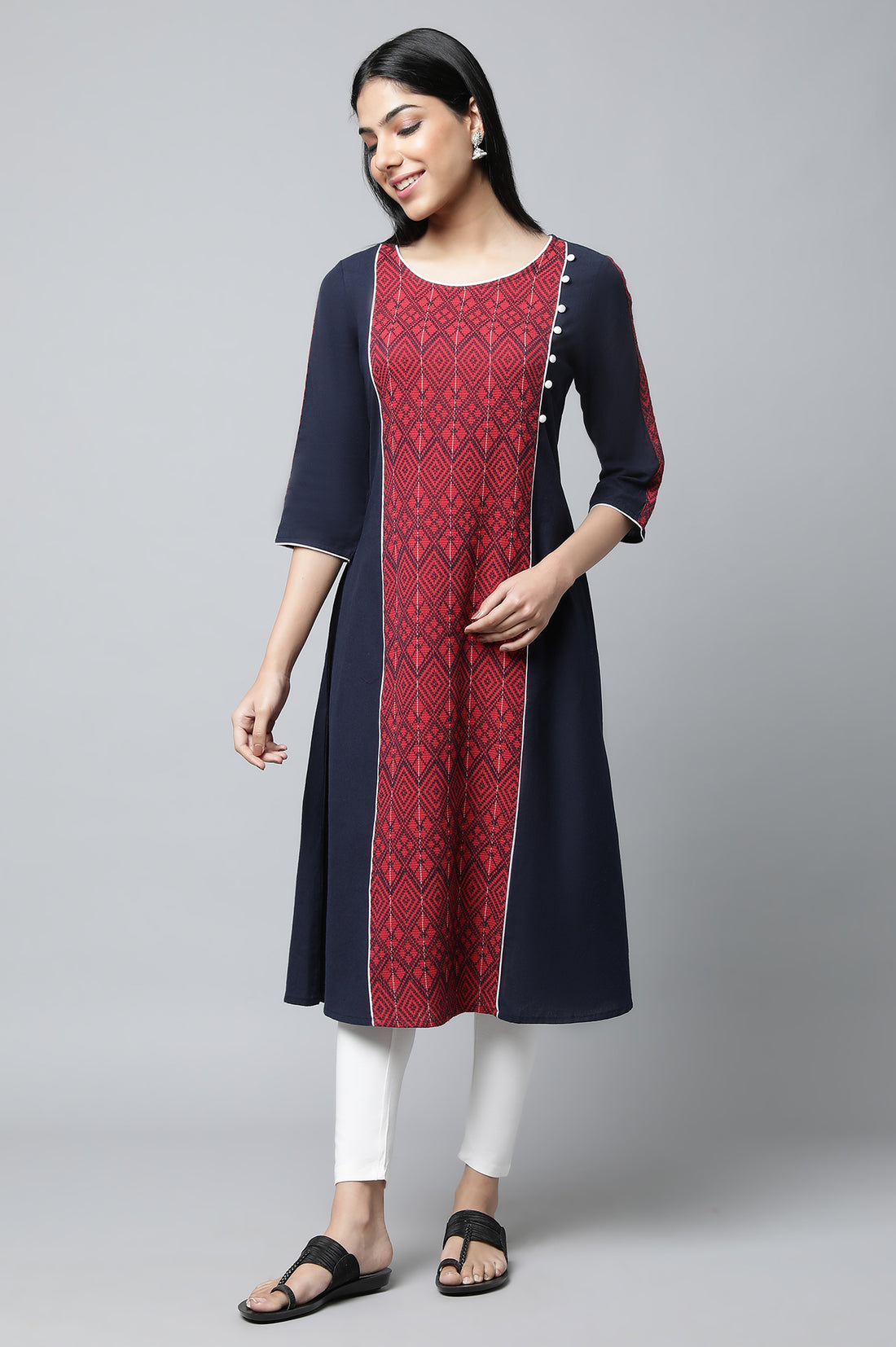 Navy And Red Ethnic kurta &amp; Tights Set