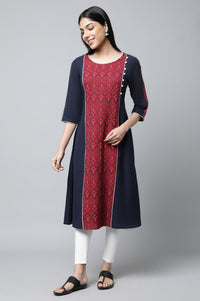 Navy And Red Ethnic kurta &amp; Tights Set