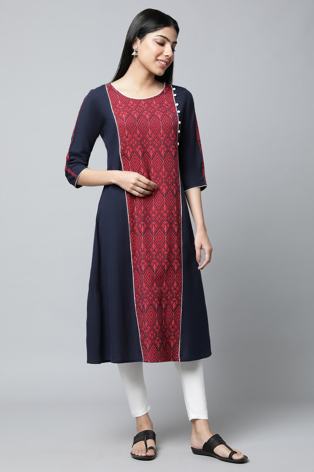 Navy And Red Ethnic kurta &amp; Tights Set