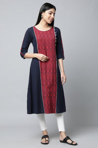 Navy And Red Ethnic kurta &amp; Tights Set