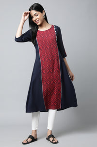 Navy And Red Ethnic kurta &amp; Tights Set