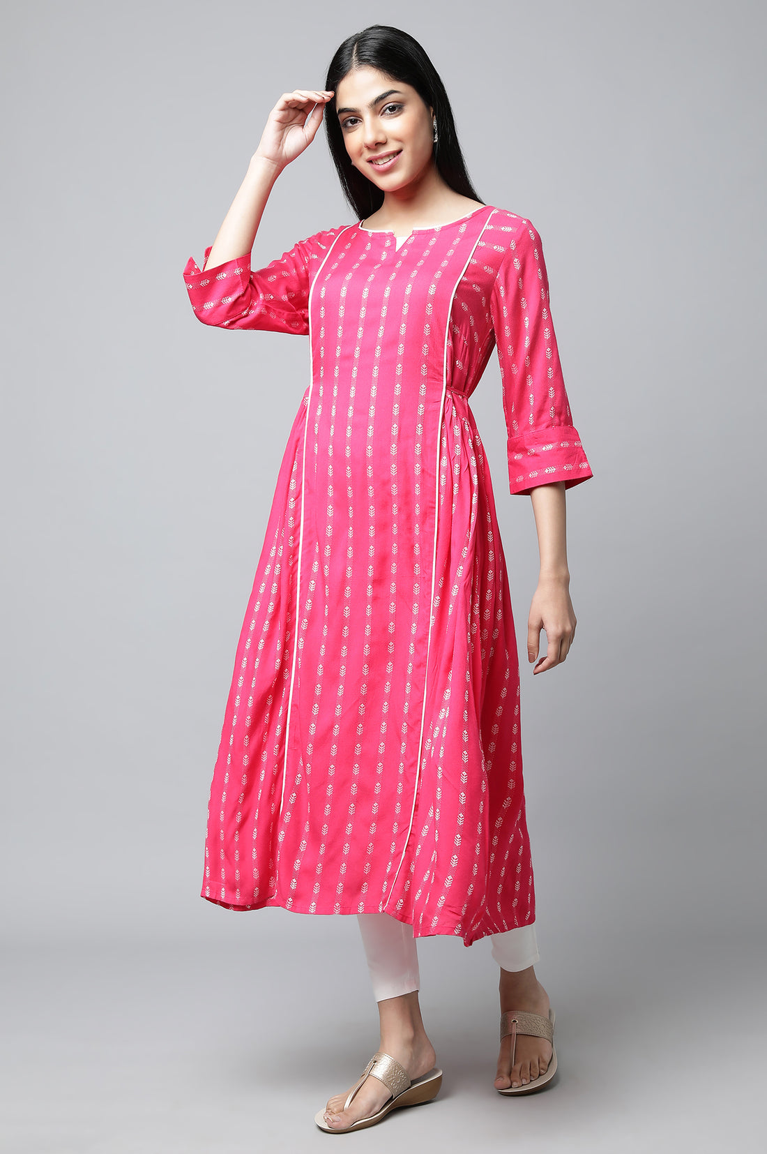 Pink Printed Ethnic kurta &amp; Tights Set