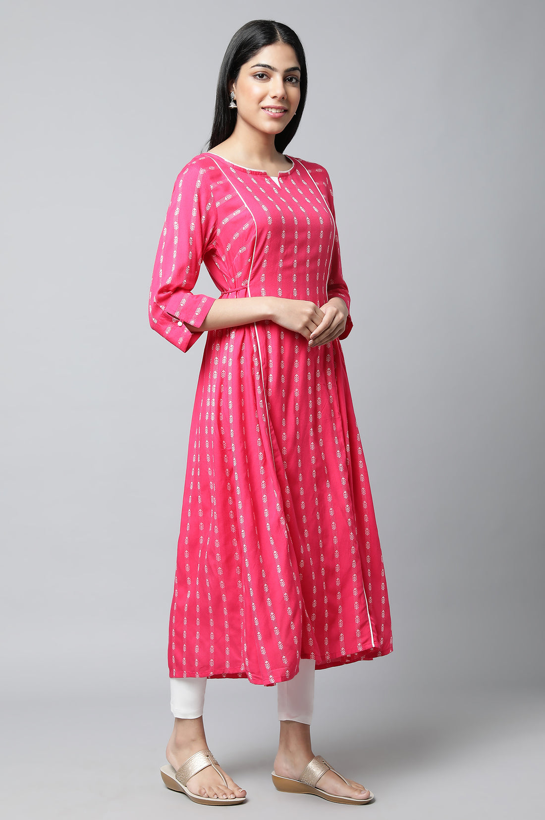 Pink Printed Ethnic kurta &amp; Tights Set