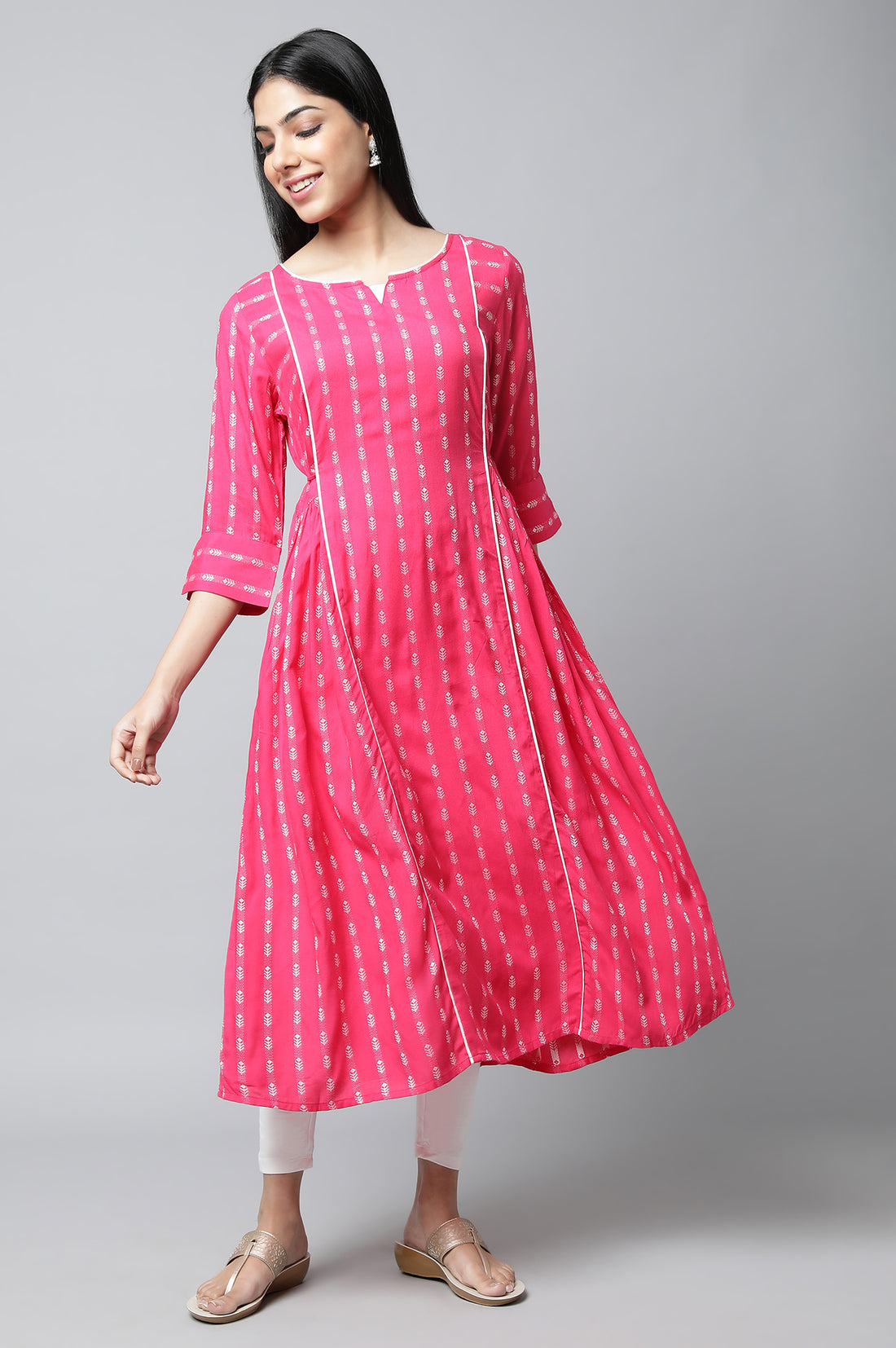 Pink Printed Ethnic kurta &amp; Tights Set