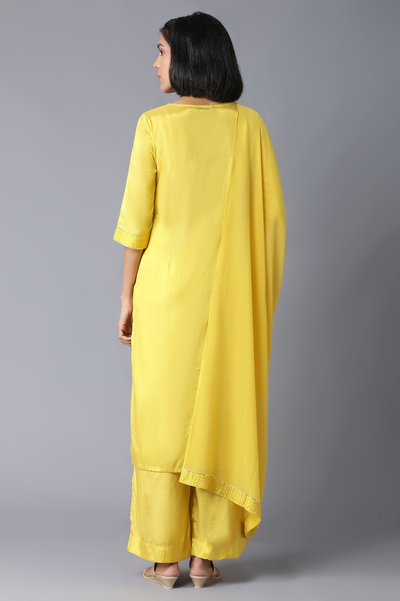 Yellow Schiffli Ethnic kurta Set