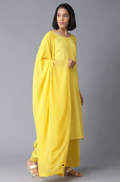 Yellow Schiffli Ethnic kurta Set