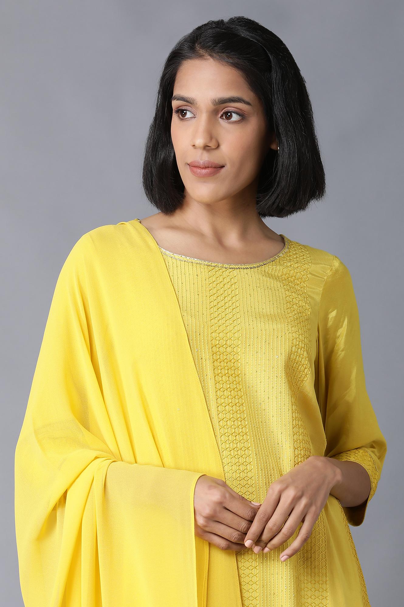 Yellow Schiffli Ethnic kurta Set