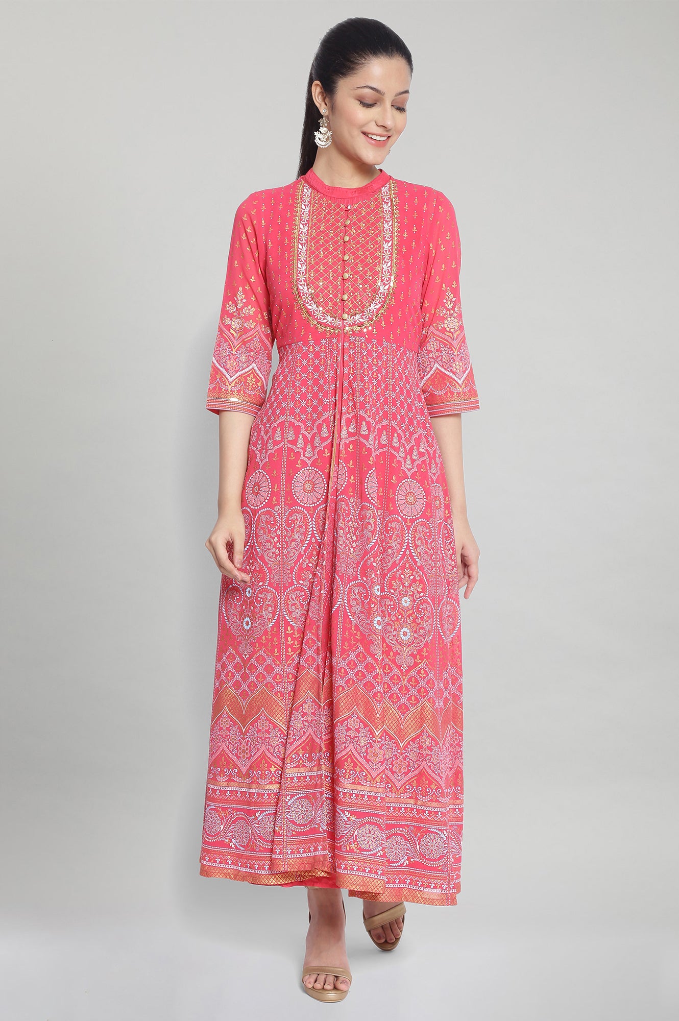 Pink Printed Ethnic Dress with Inner