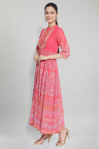 Pink Printed Ethnic Dress with Inner