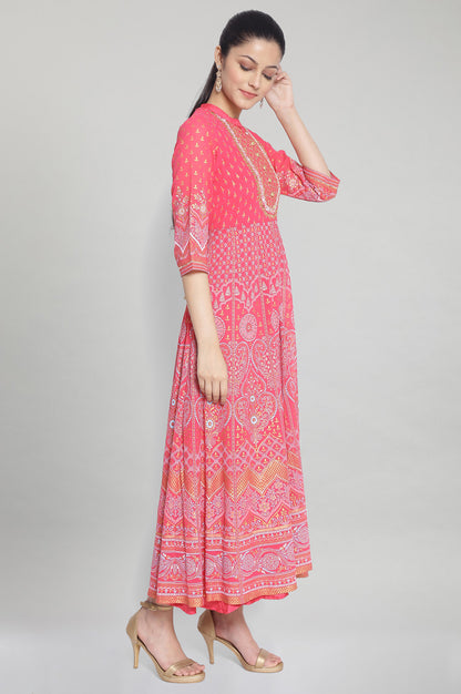 Pink Printed Ethnic Dress with Inner