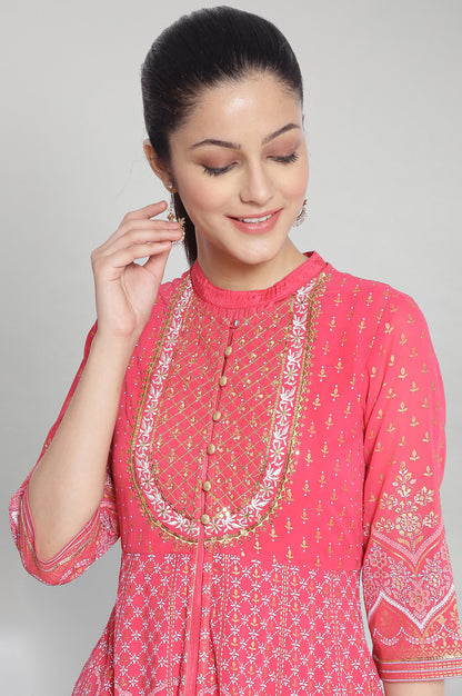 Pink Printed Ethnic Dress with Inner