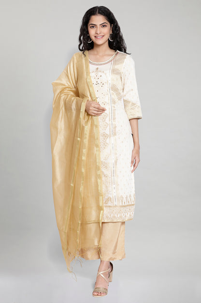 White Printed kurta-Palazzo Dupatta Set