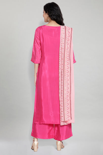 Pink Printed kurta-Palazzo Dupatta Set