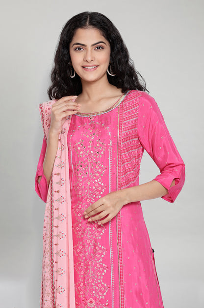 Pink Printed kurta-Palazzo Dupatta Set