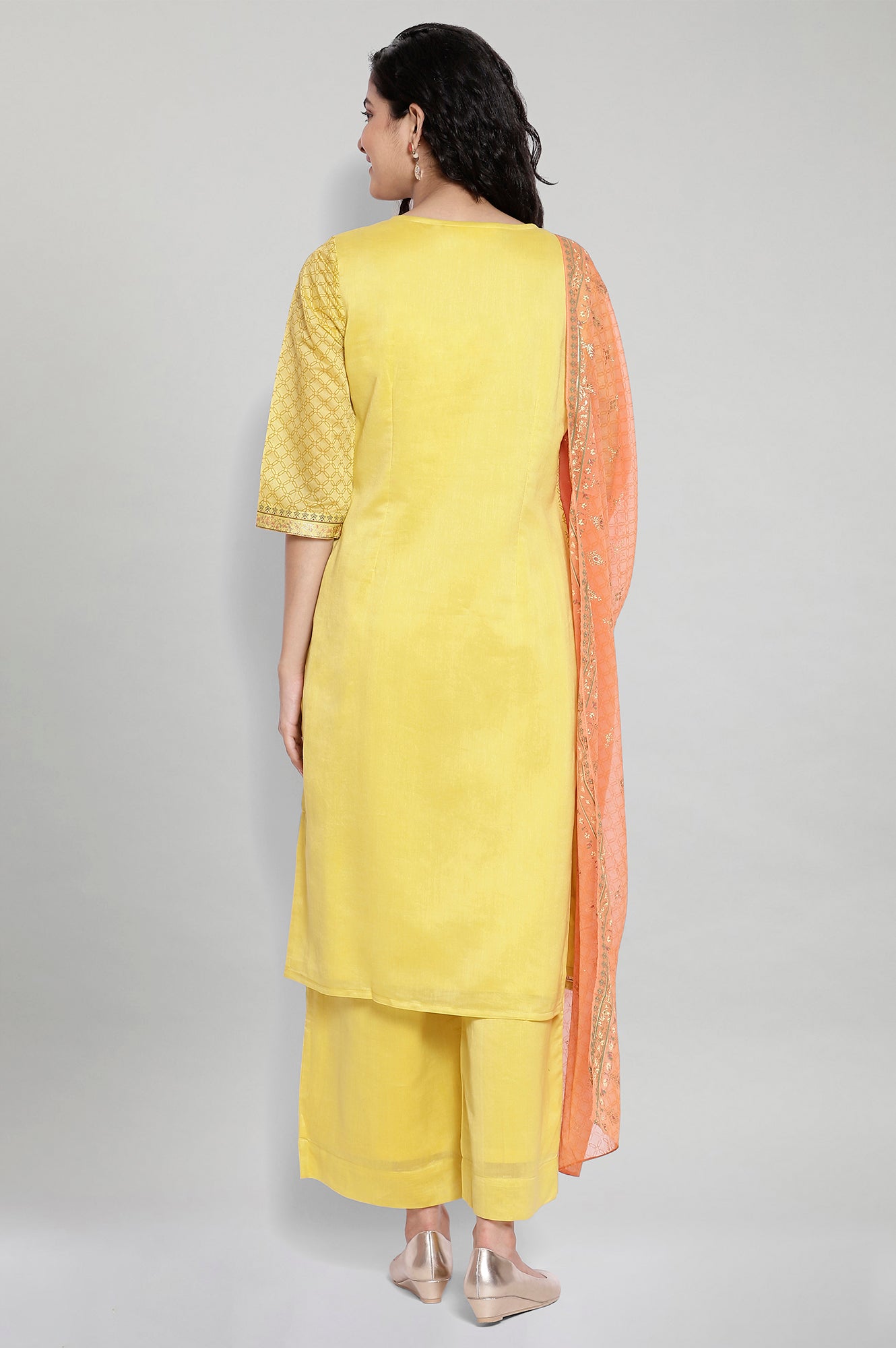 Yellow Printed kurta-Palazzo Dupatta Set