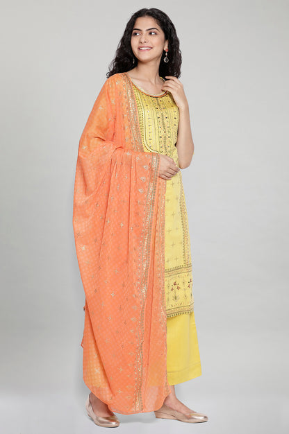 Yellow Printed kurta-Palazzo Dupatta Set