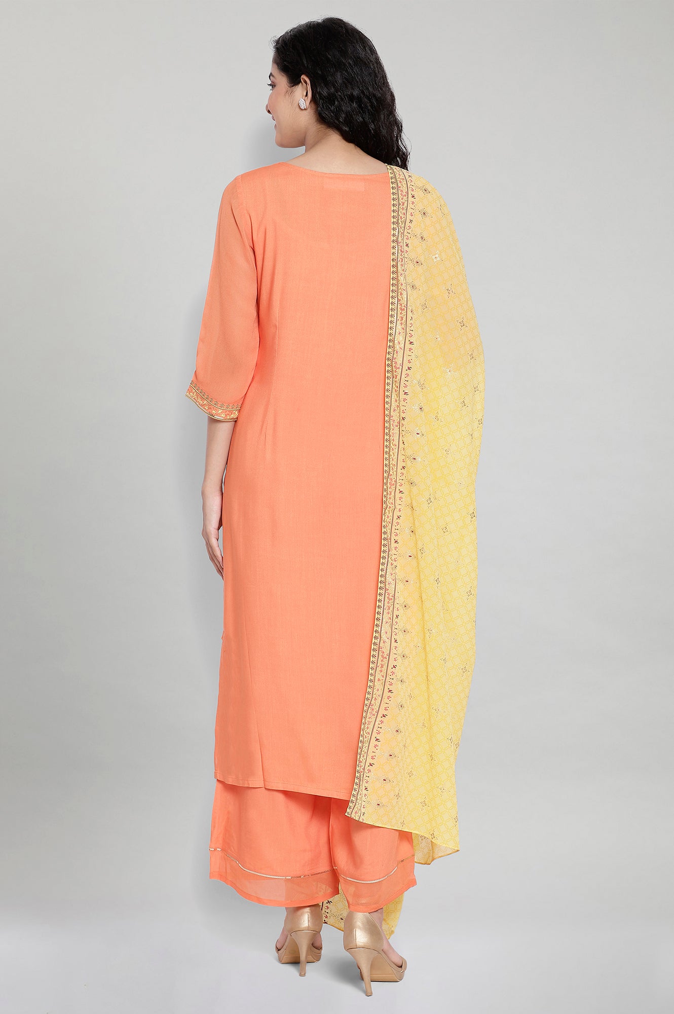 Orange Printed kurta-Palazzo Dupatta Set