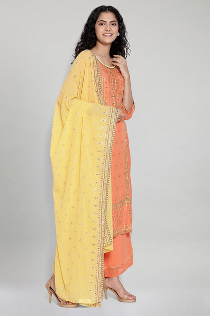 Orange Printed kurta-Palazzo Dupatta Set