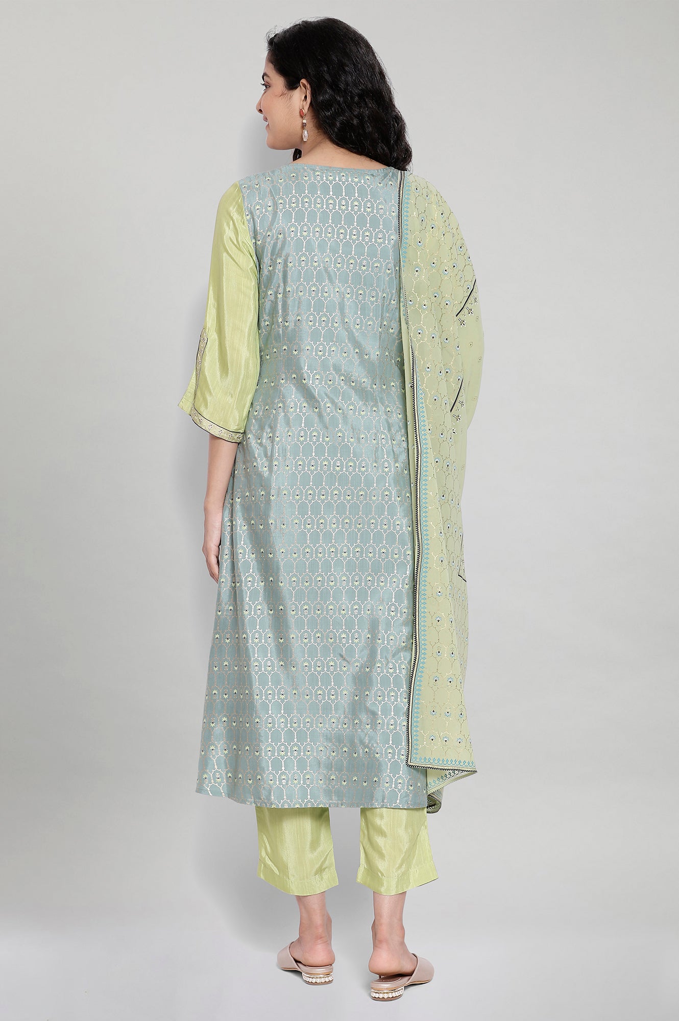 Green Printed kurta-Trouser- Dupatta Set