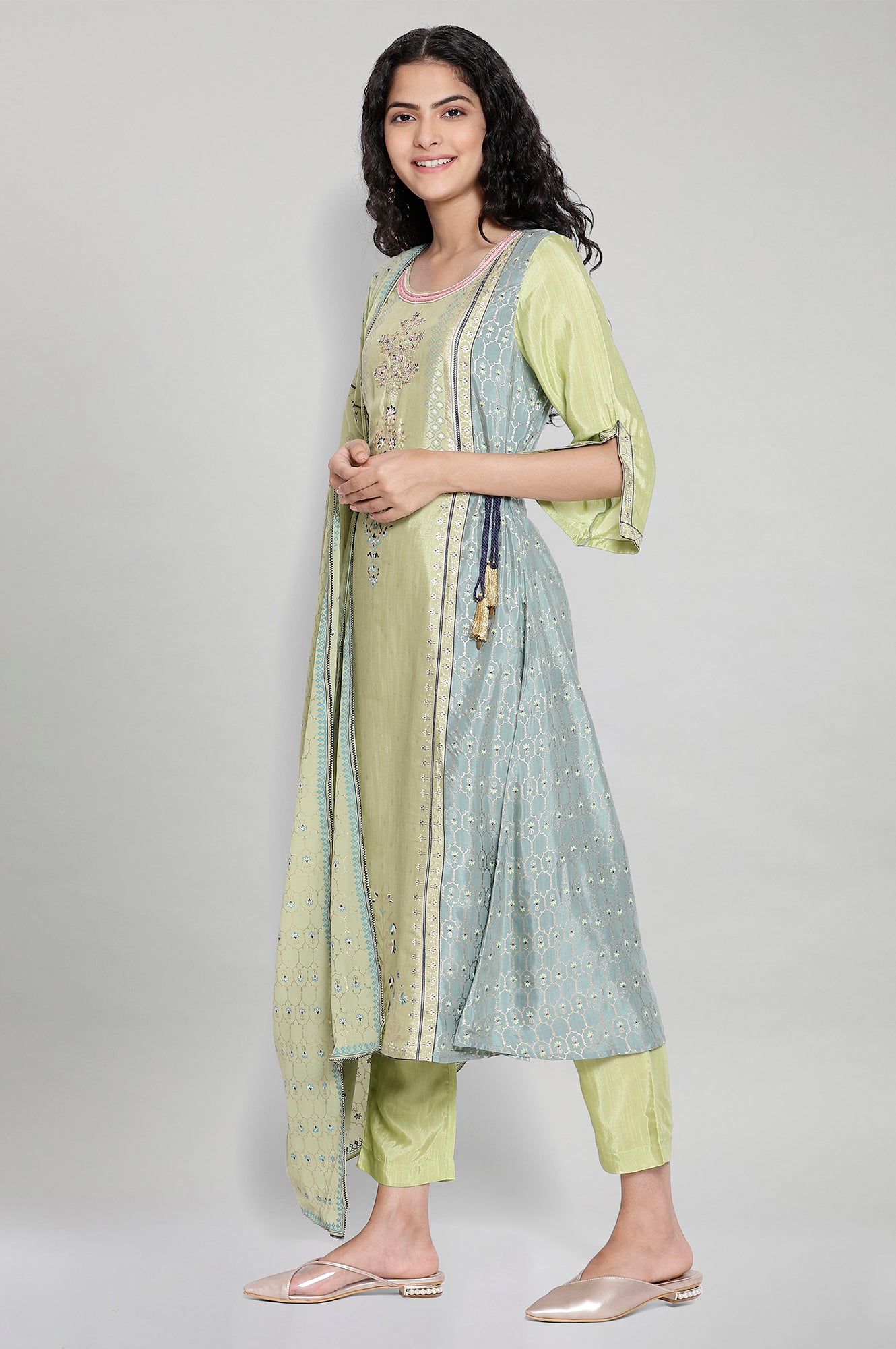 Green Printed kurta-Trouser- Dupatta Set