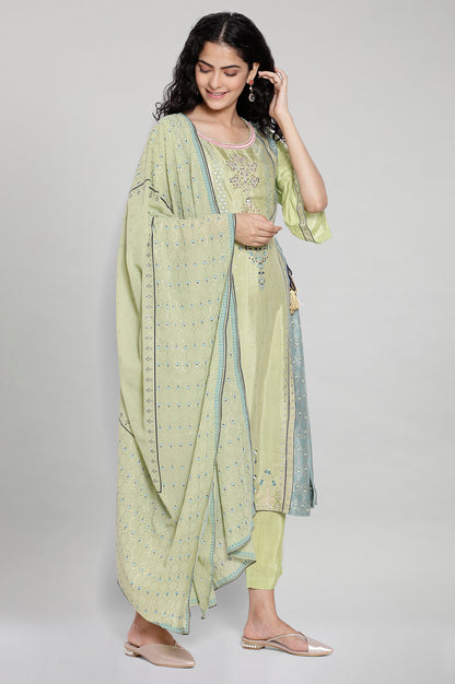 Green Printed kurta-Trouser- Dupatta Set